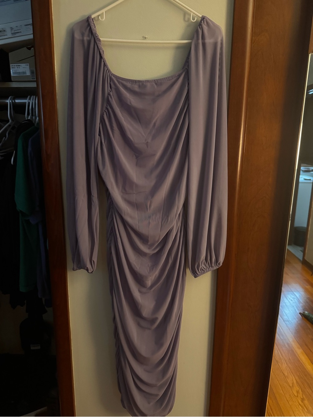 Lavender Ruched Long-Sleeve Midi Dress